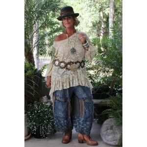 Jaded Gypsy Patchwork Denim Harem Pants Boho Festival Cropped Baggy